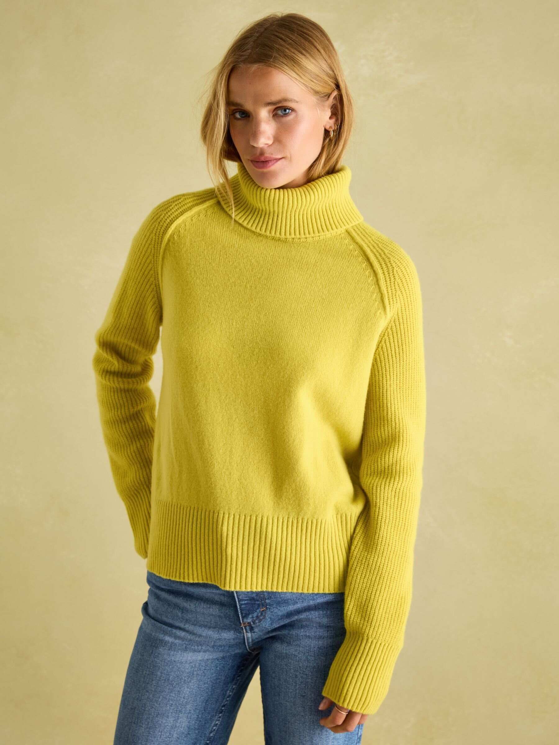 May Yellow Merino Wool Jumper with Detachable Roll Neck