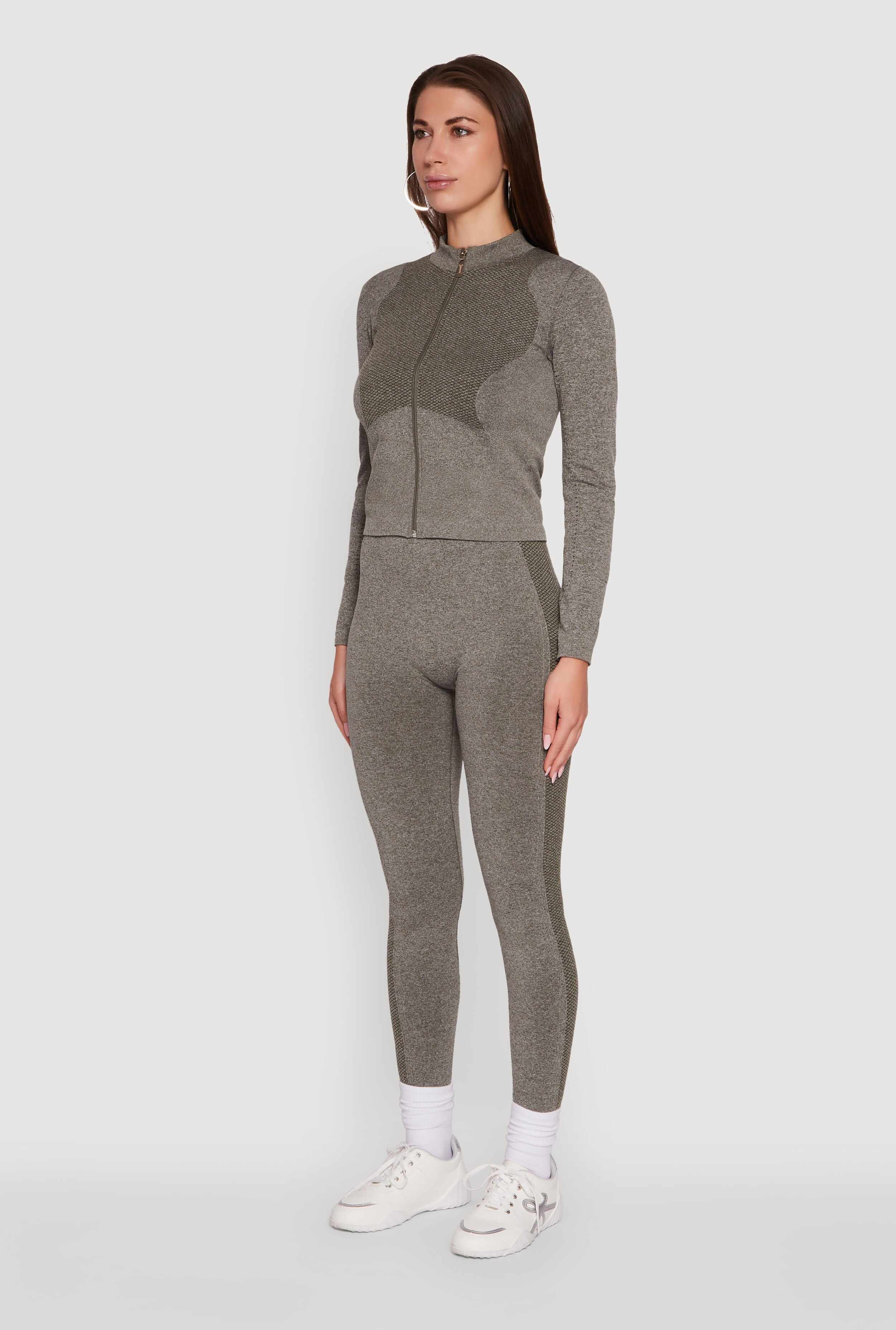 Seamless Marled Mock Neck Long Sleeve Track Jacket
