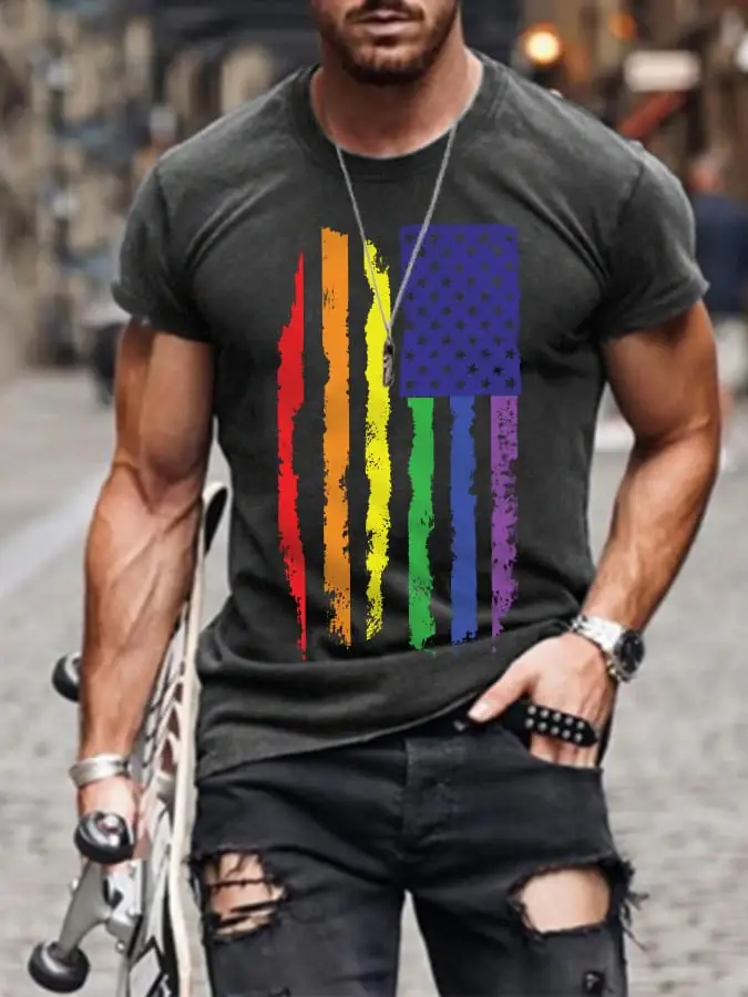 Men's Pride Rainbow Flag Graphic Casual Cotton Tee