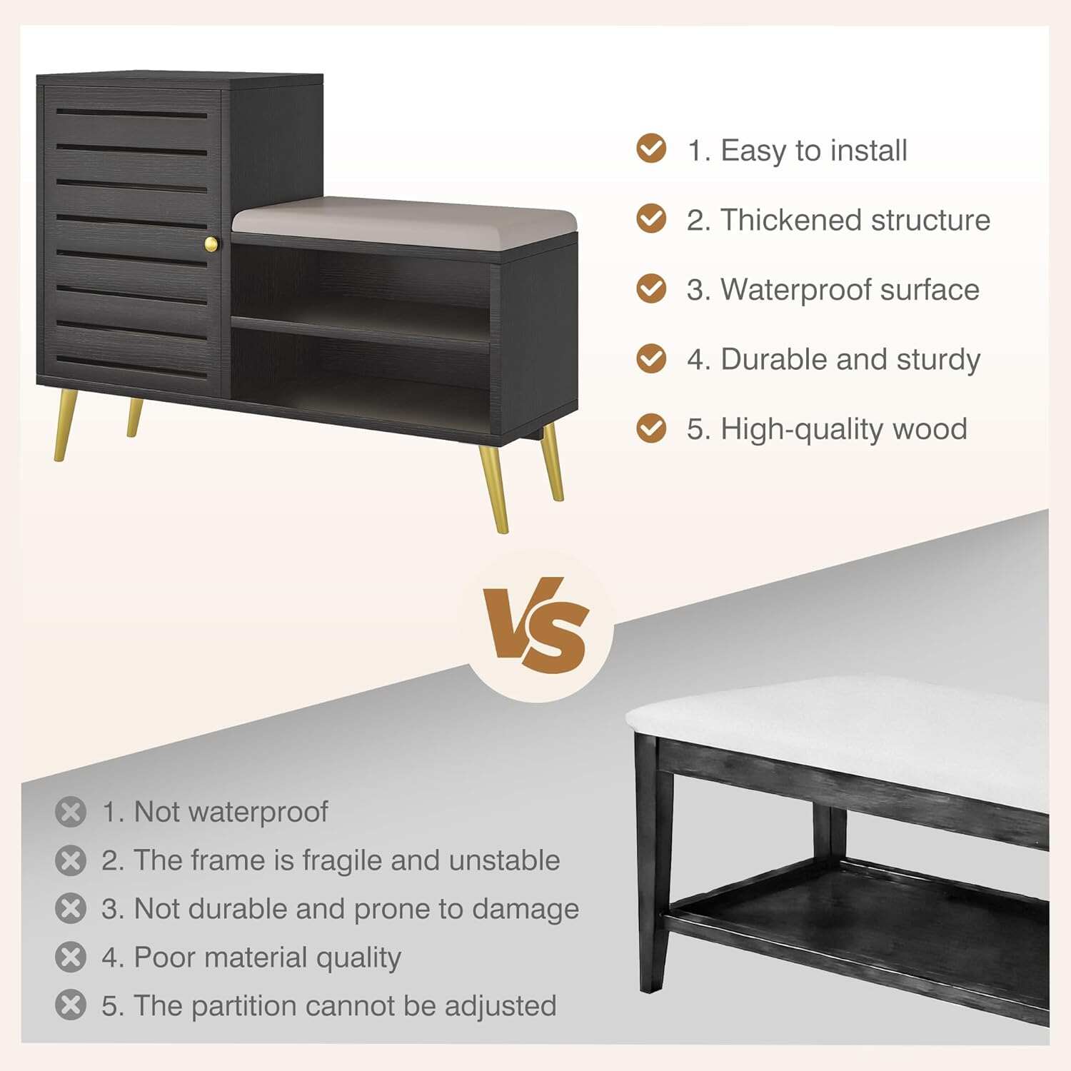 VECELO Shoe Storage Bench with Door&Shelf