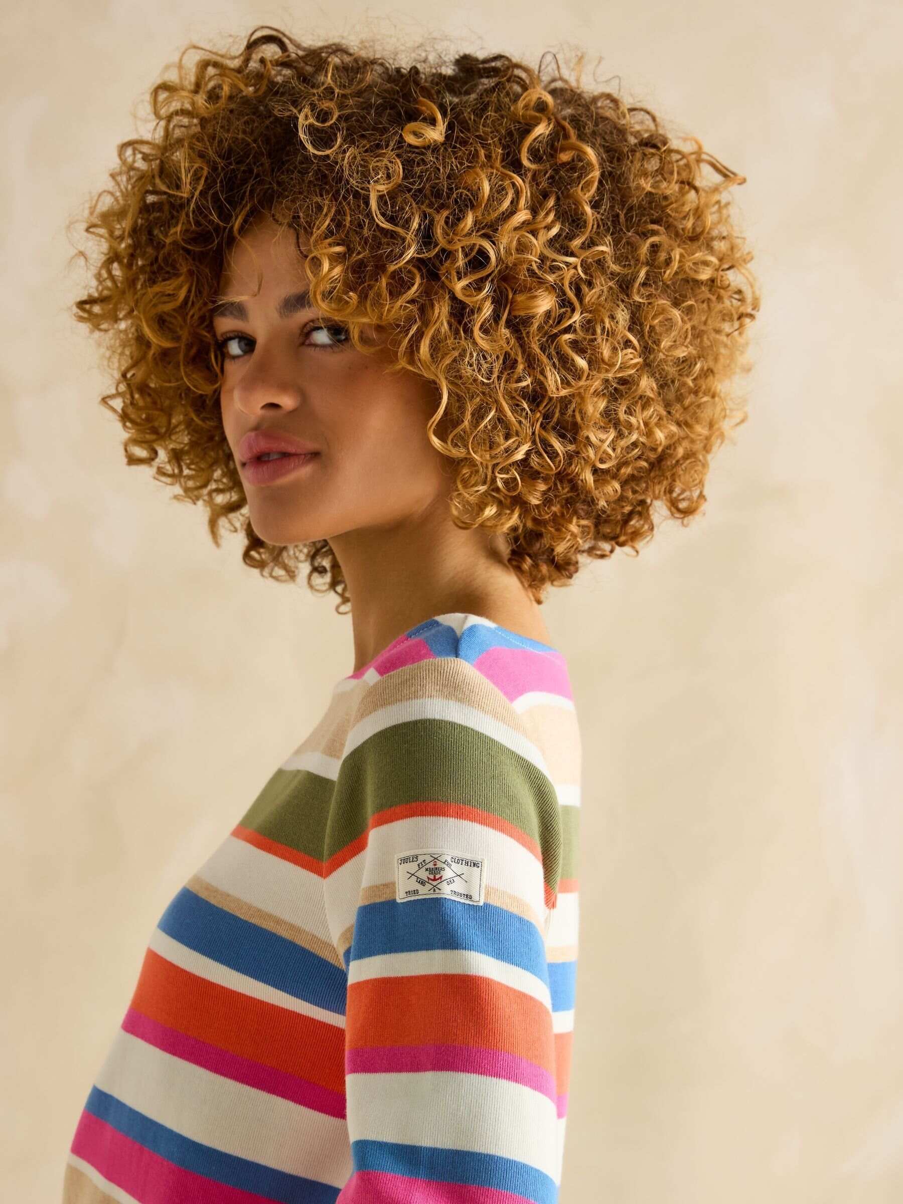 Harbour Green & Pink Elevated Stripe Pastel Boat Neck Breton Top