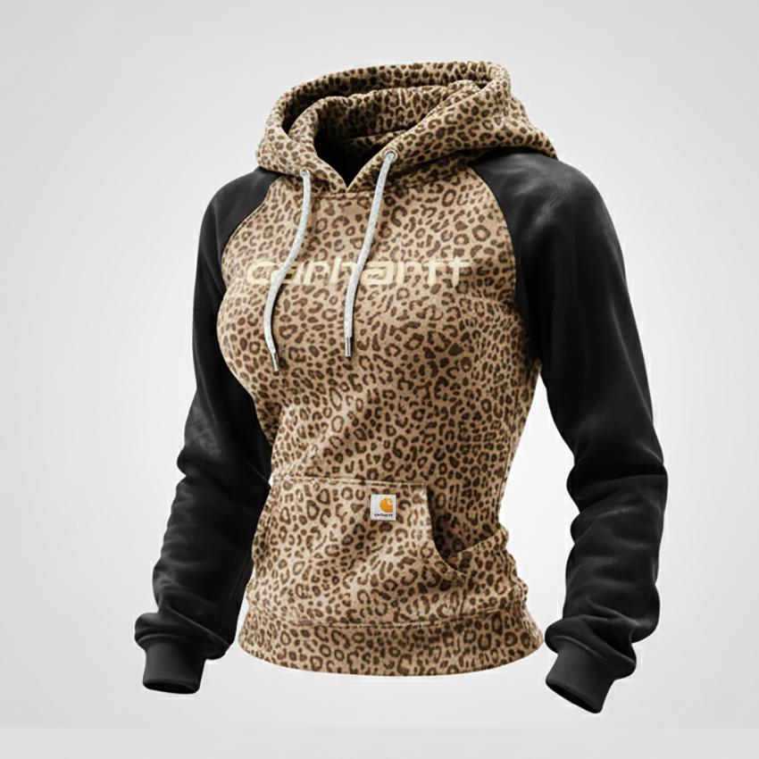 Women's Retro Casual Leopard Print Color Block Hoodie