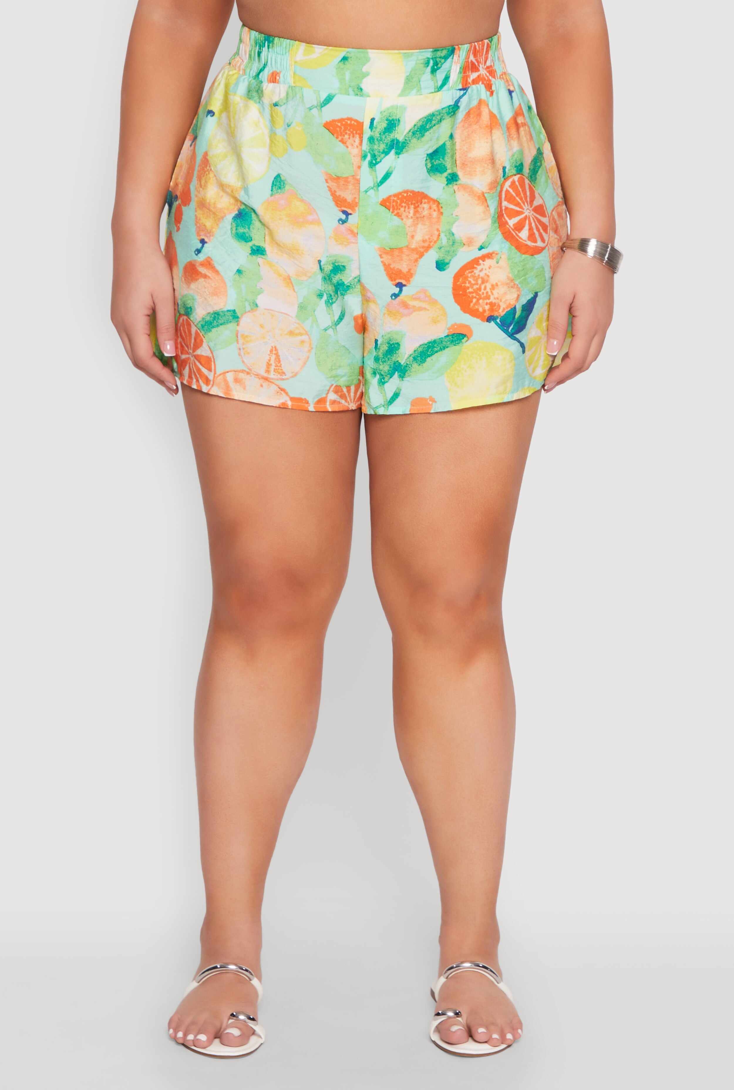 Plus Size Airy Fruit Print Shorts