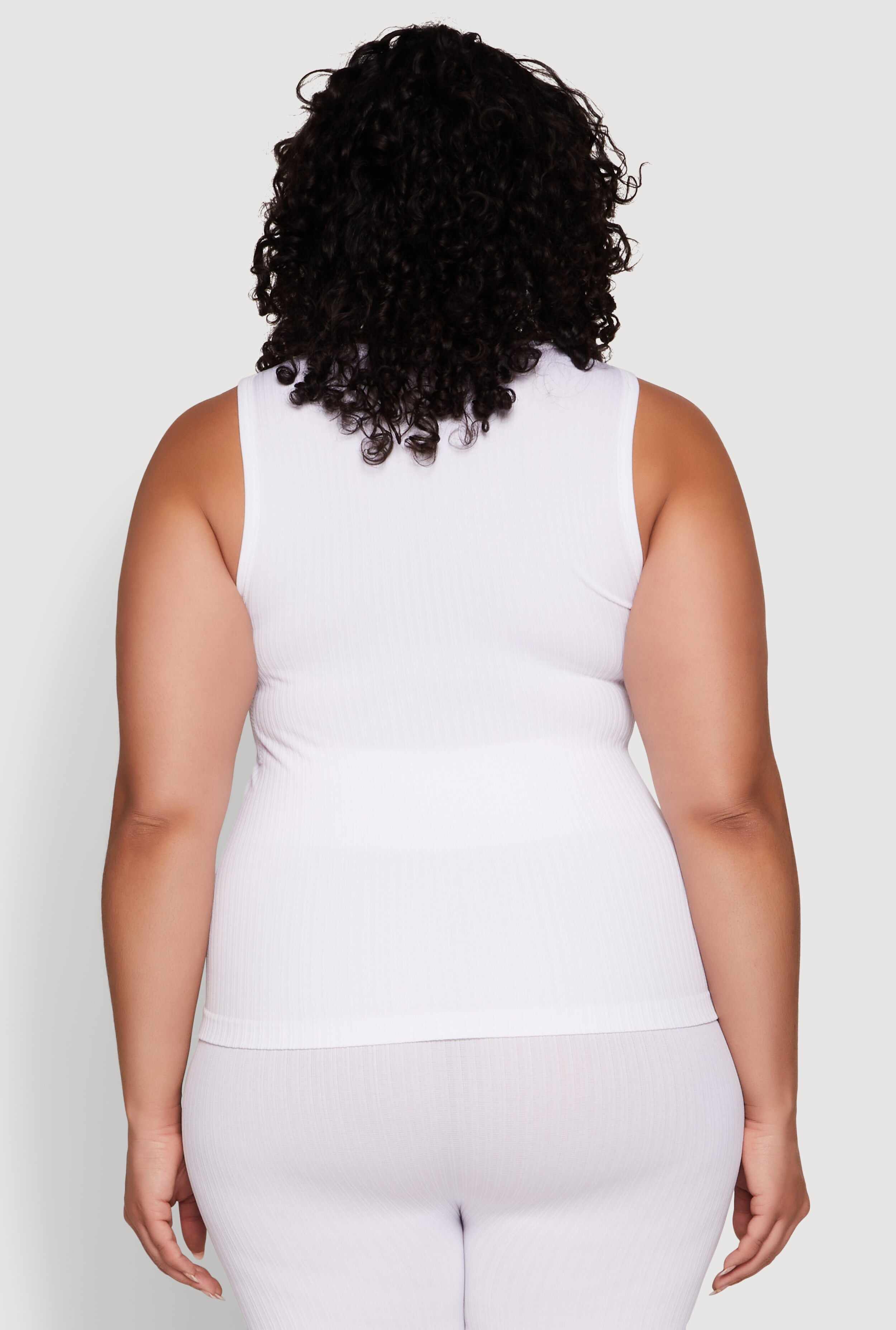Plus Size Seamless Ribbed Notch Neck Tank Top