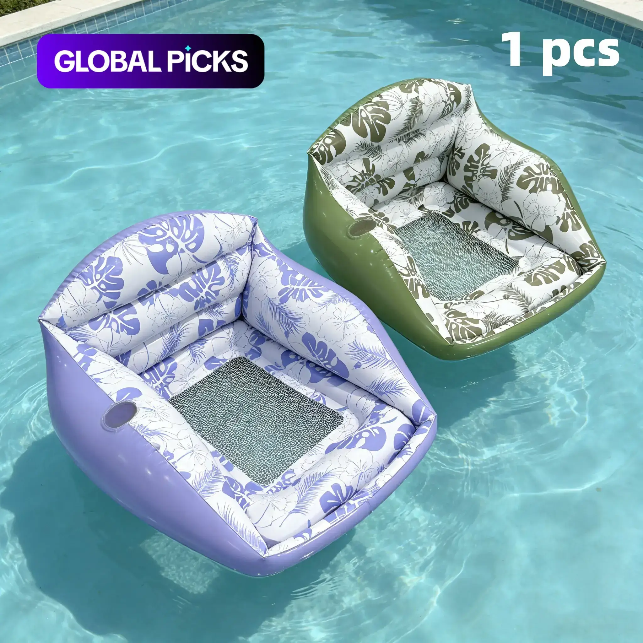 Adult Large Inflatable Water Sofa, Tropical Style Float Chair with Cup Holder, Pool Toy, Outdoor Use, 3-In-1 Inflatable Lounge, Pool Float Chairs, Pool Float Lounger, Pool Floats Lounger #GLOBAL PICKS