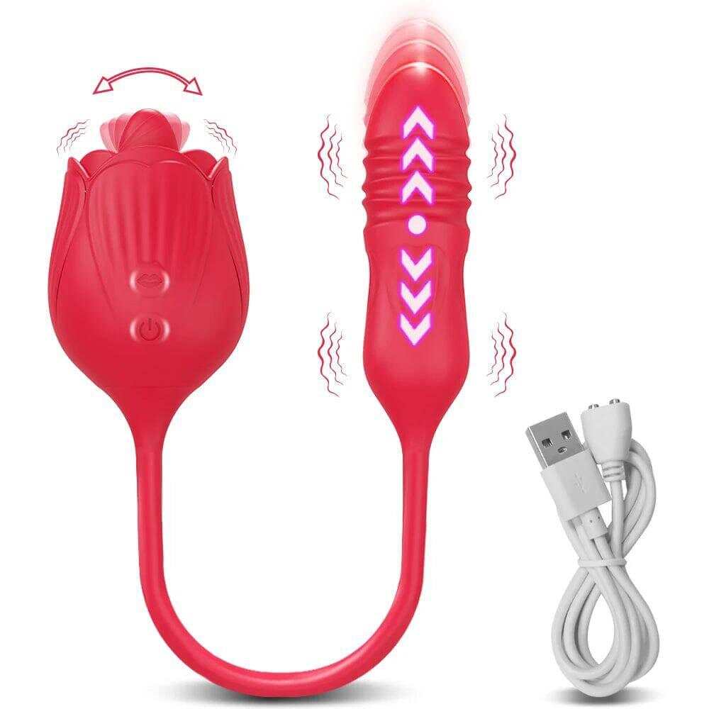 Rose Vibrator with Tongue Licking & Telescopic Dildo