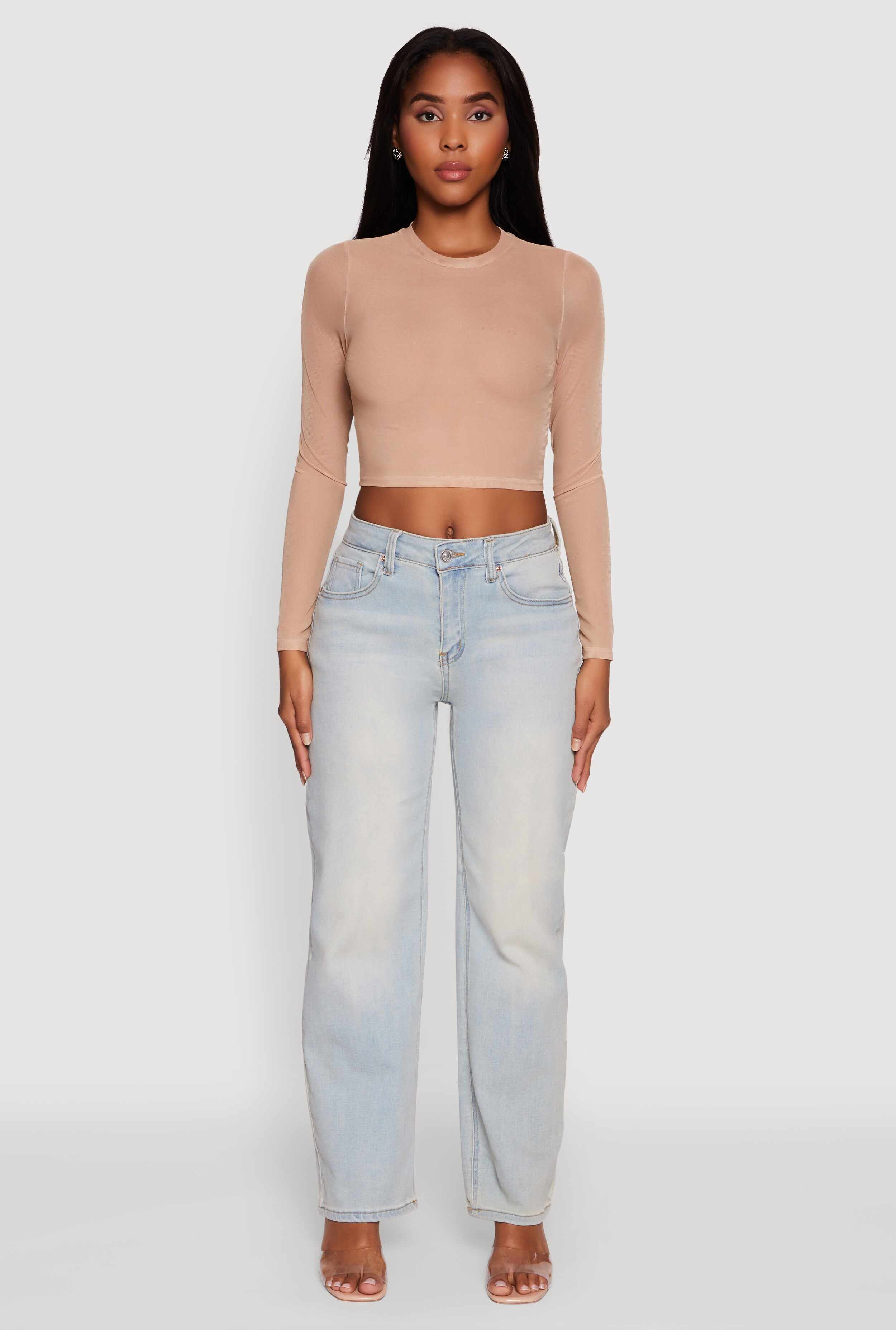 Mesh Long Sleeve Crop Top
