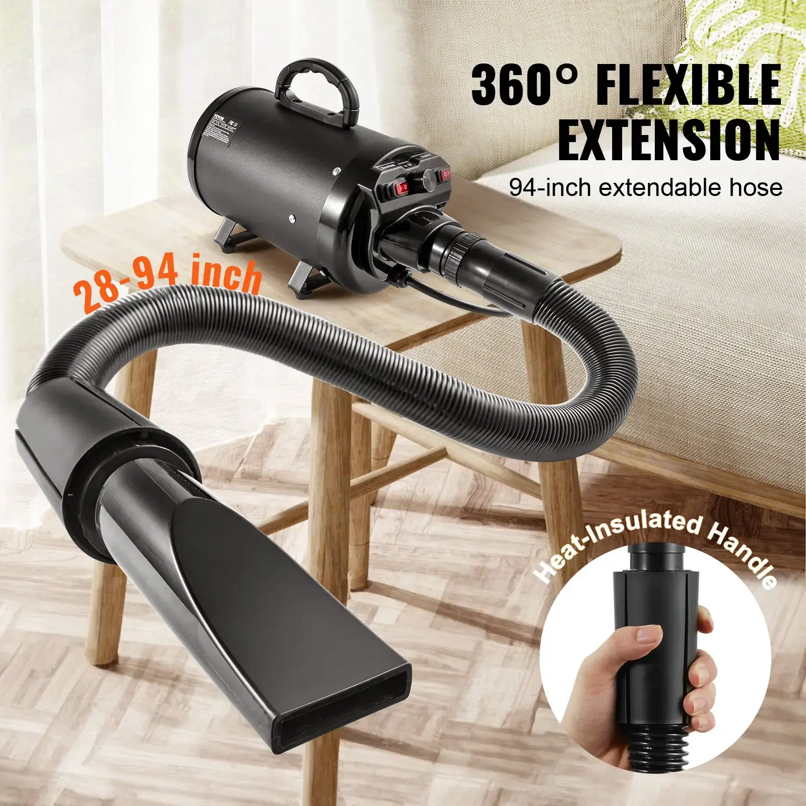 Portable 2000W Pet Dog Blow Dryer, 2.7HP Adjustable Speed & Temperature Control Pet Grooming Dryer with 4 Nozzles & Extendable Hose, Ideal Holiday Gift for Dog Owners