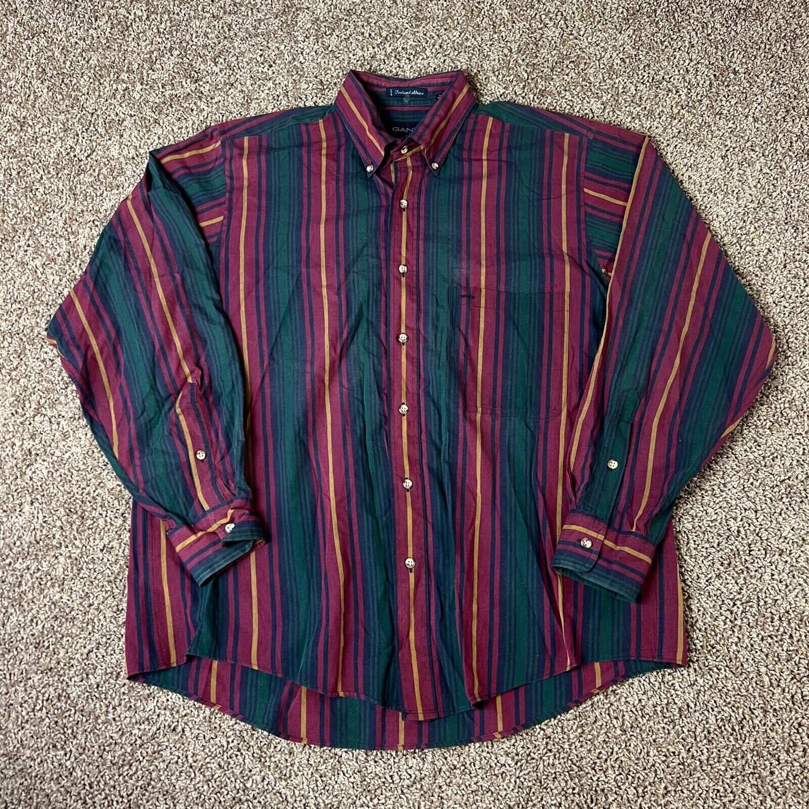 Men's Casual Western Red Green Striped Long Sleeve Shirt