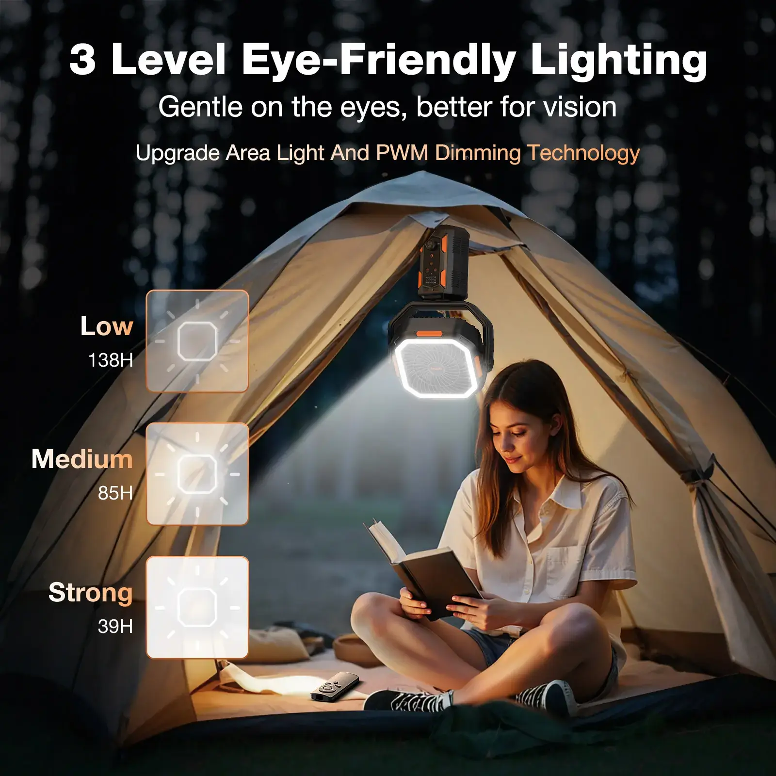 4 in 1 Cordless Camping Fan, 30000mAh Rechargeable Fan with Detachable Tripod, LED Lights & 270° Pivot, Remote Control Oscillating Portable Fan for Tent Travel Bedroom