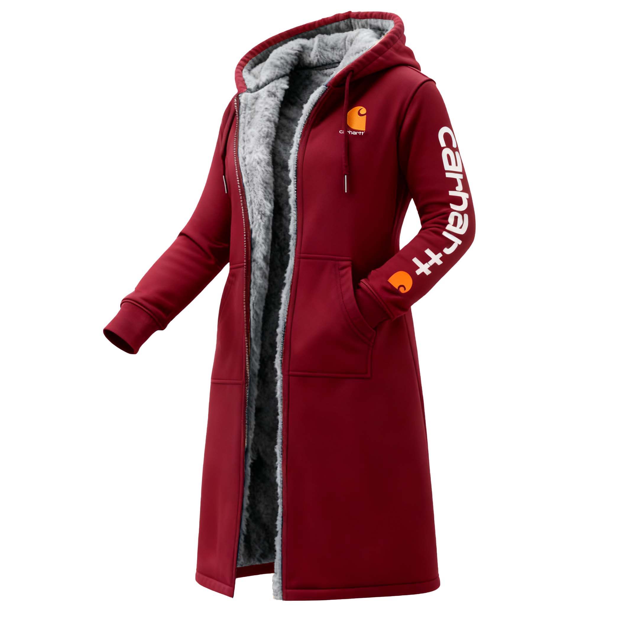Women's Vintage Fleece Pocket Full Zip Long Sleeve Hoodie Long Coat
