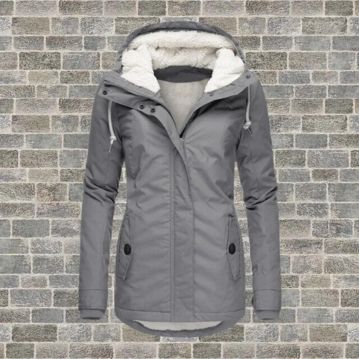 Navy Blue Women's Thermal Hooded Parka - Fleece-Lined, Waterproof, Slim Fit