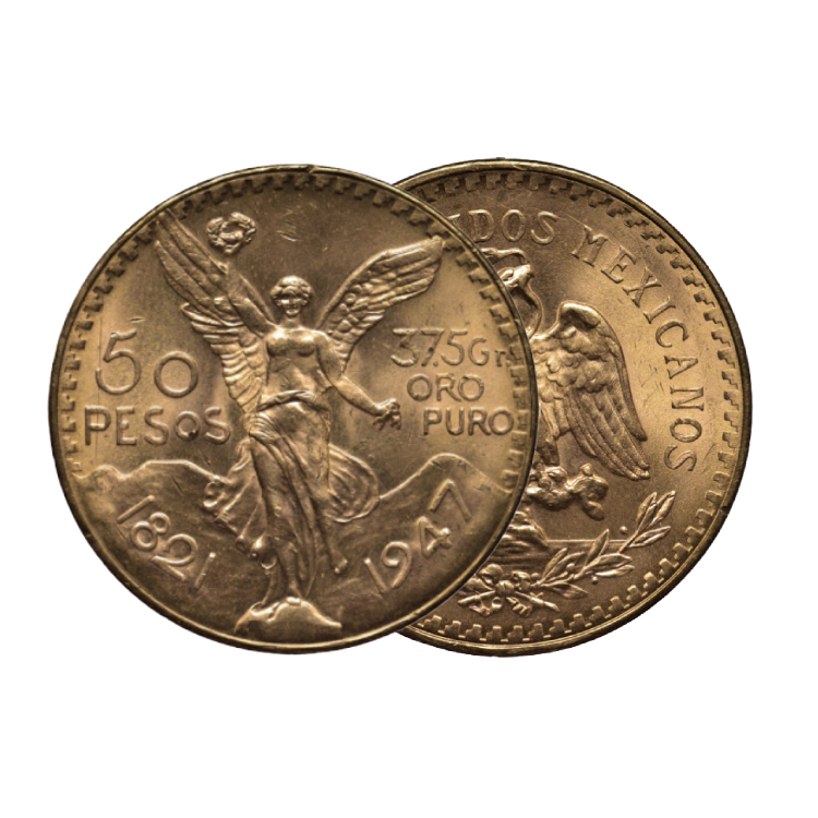 1821 & 1947 Mexican 50 Pesos Gold Coins. 37.5 Gram