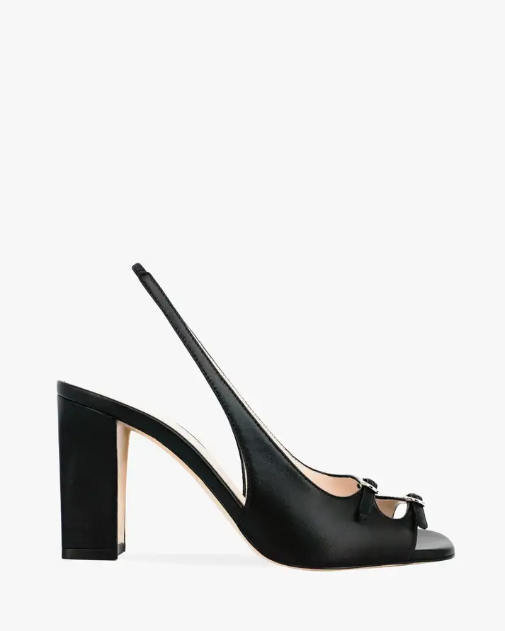 Black Leather Slingback Block Heels