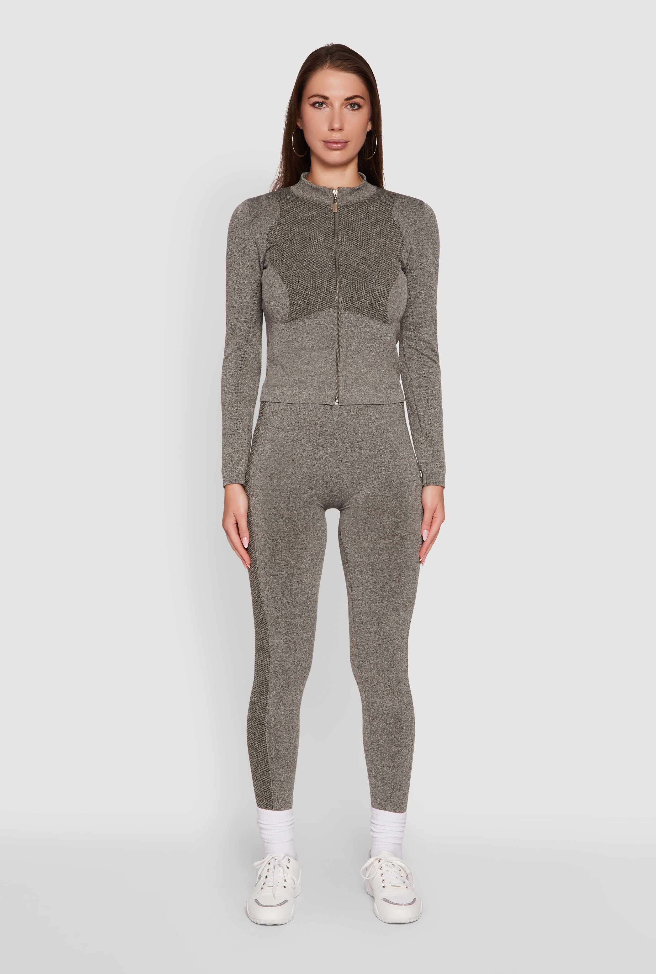Seamless Marled Mock Neck Long Sleeve Track Jacket