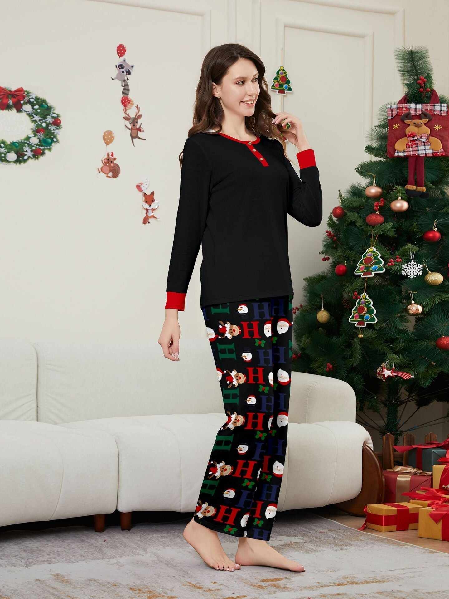 Christmas Deer & Santa Family Matching Pajama Set