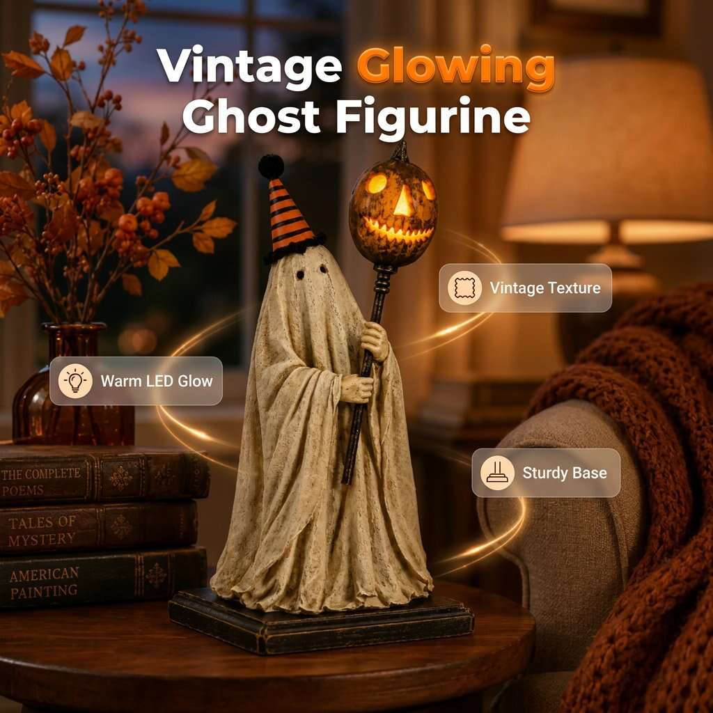 🎃Beleuchtete Vintage-Geisterfigur mit leuchtendem Kürbisstab