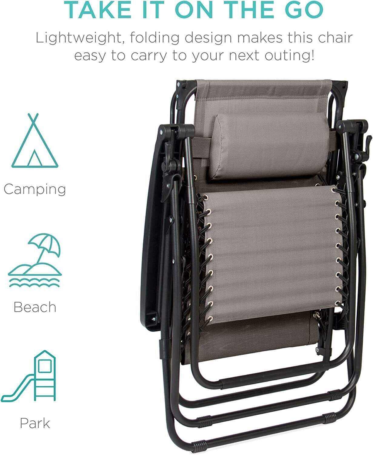 Folding Zero Gravity Recliner Patio Lounge Chair w/Adjustable Canopy Shade, Headrest, Side Accessory Tray, Textilene Mesh - Beige