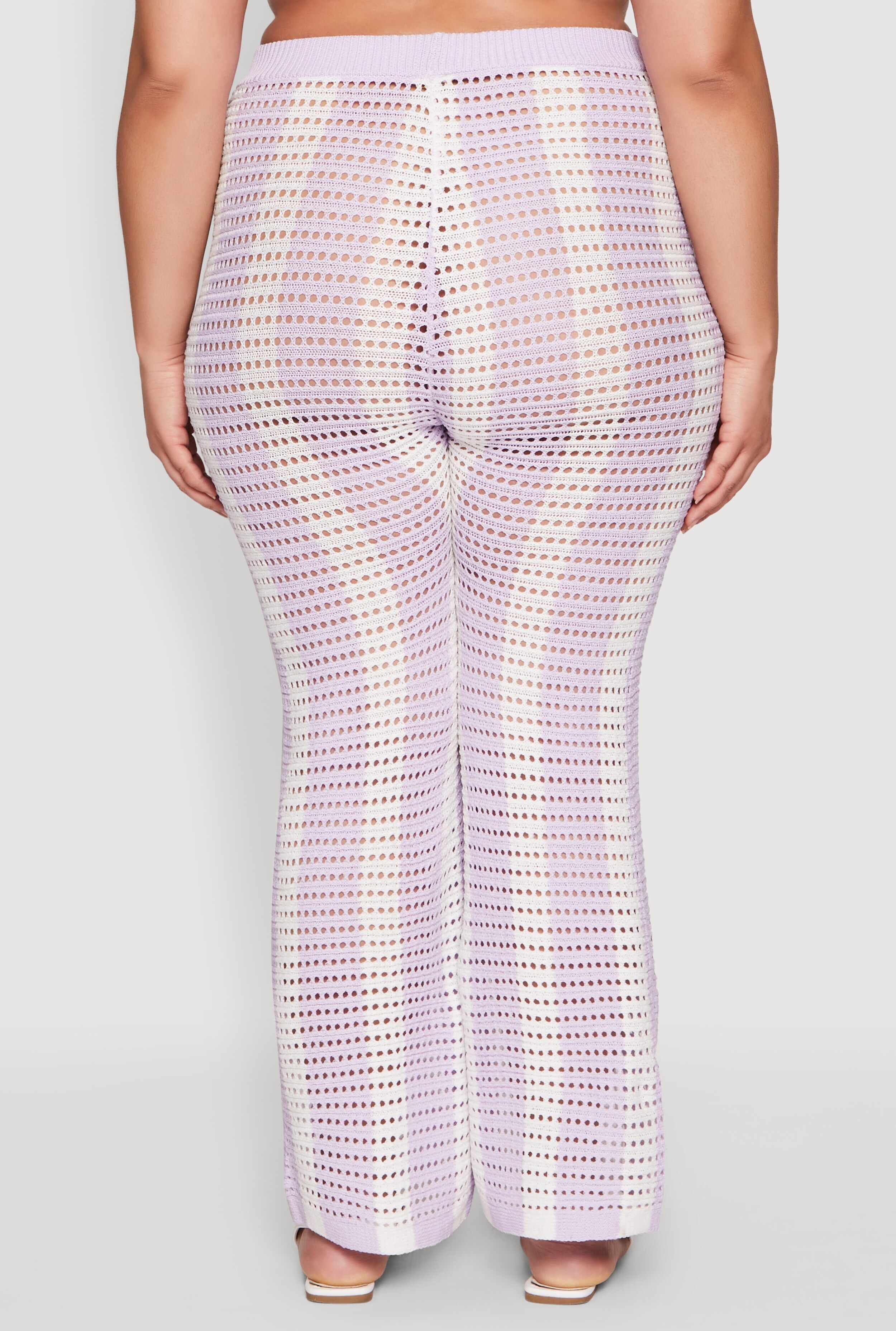 Plus Size Daisy Striped Crochet Pants