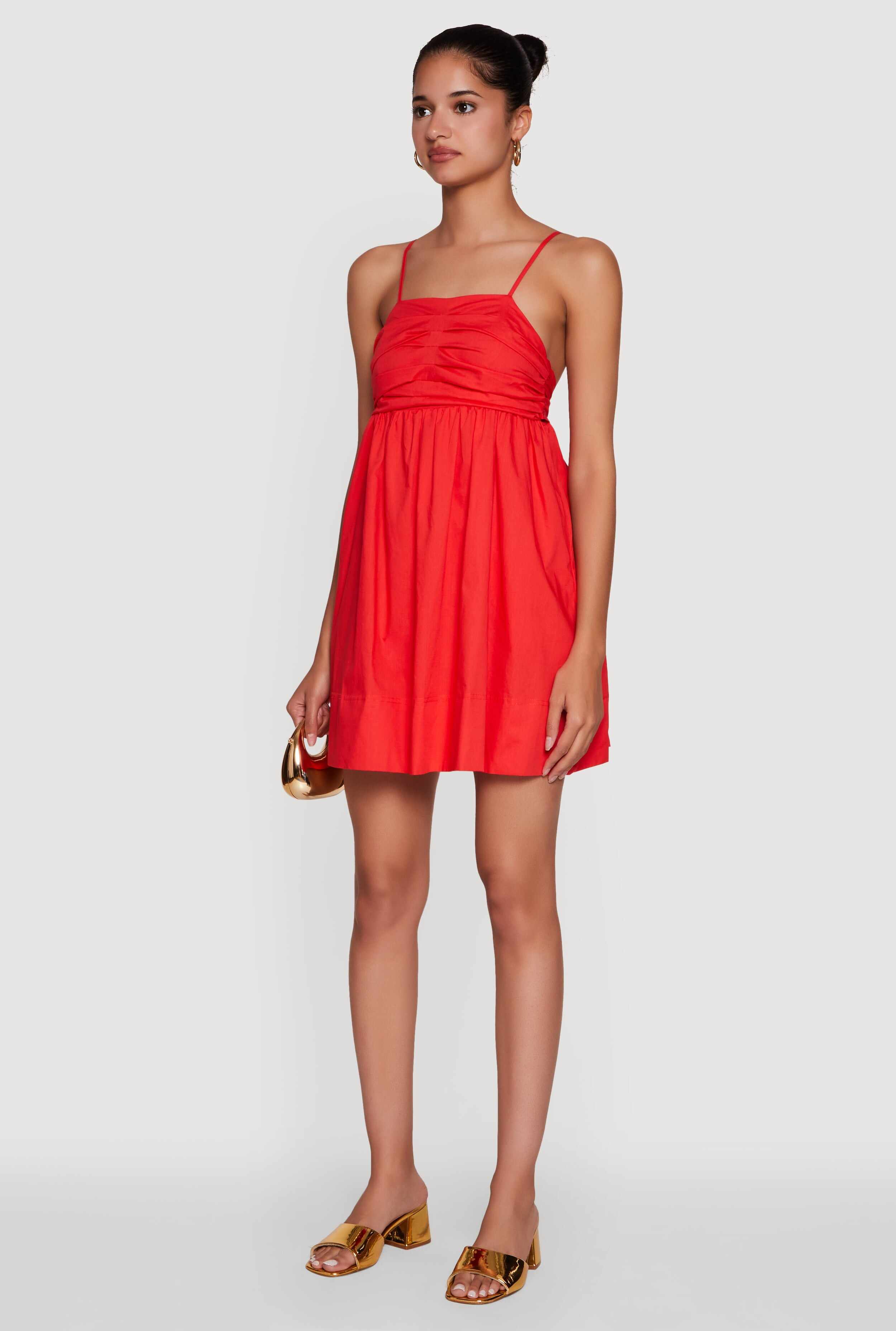 Trendy Poplin Bow Tie Back Babydoll Dress