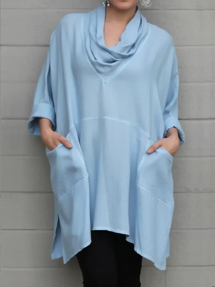 🔥Summer Arrivals🌟Women's Cozy Cowl Neck Linen And Cotton Top