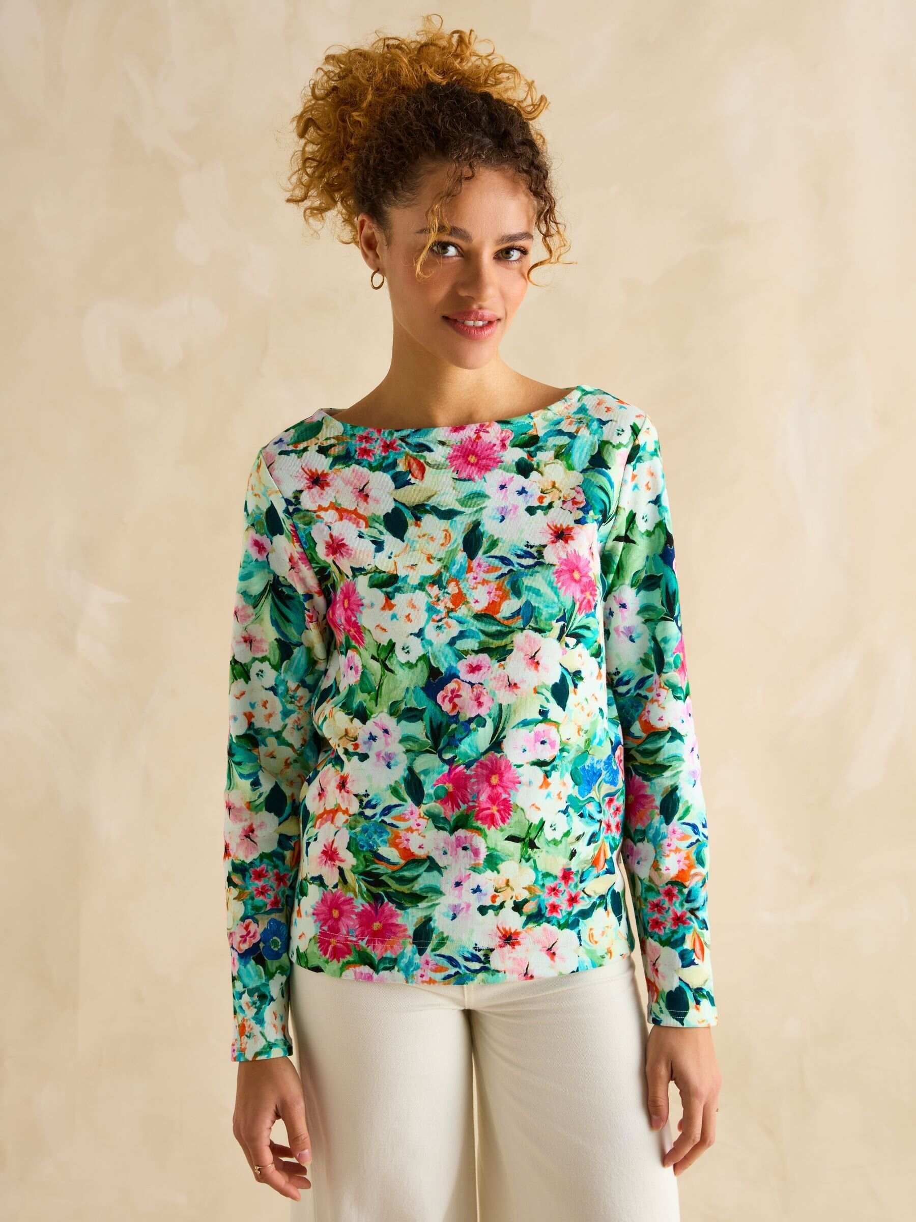 Harbour Multi Floral Boat Neck Printed Top
