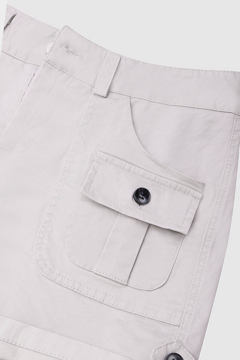 Flap Pocket Roll Tab Hem Mid Waist Shorts