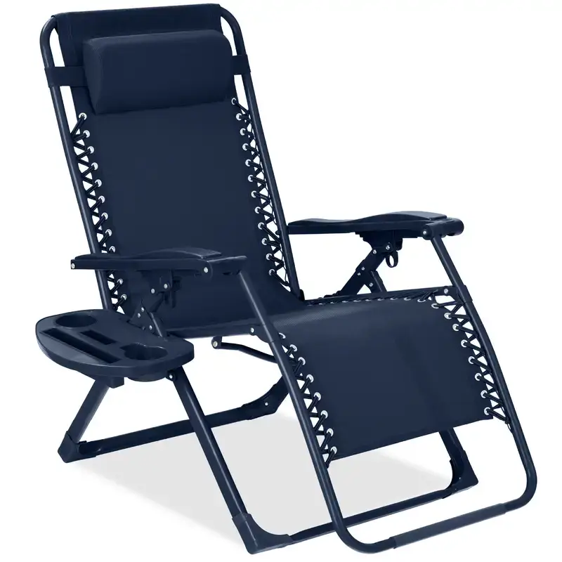 Monochromatic Zero Gravity Chair, Folding Patio Recliner w/Side Tray, Headrest