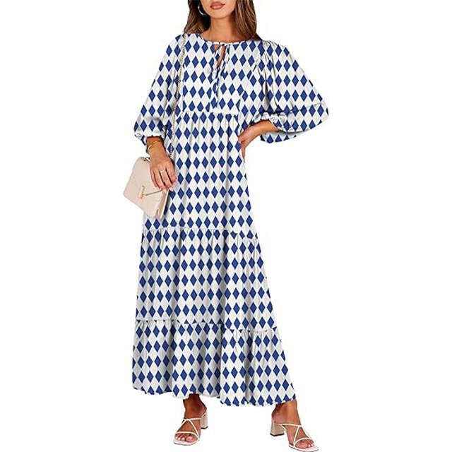 🔥2025 CRAZY DEAL🔥Summer V Neck Puff Sleeve Floral Flowy Swing Casual Long Dress