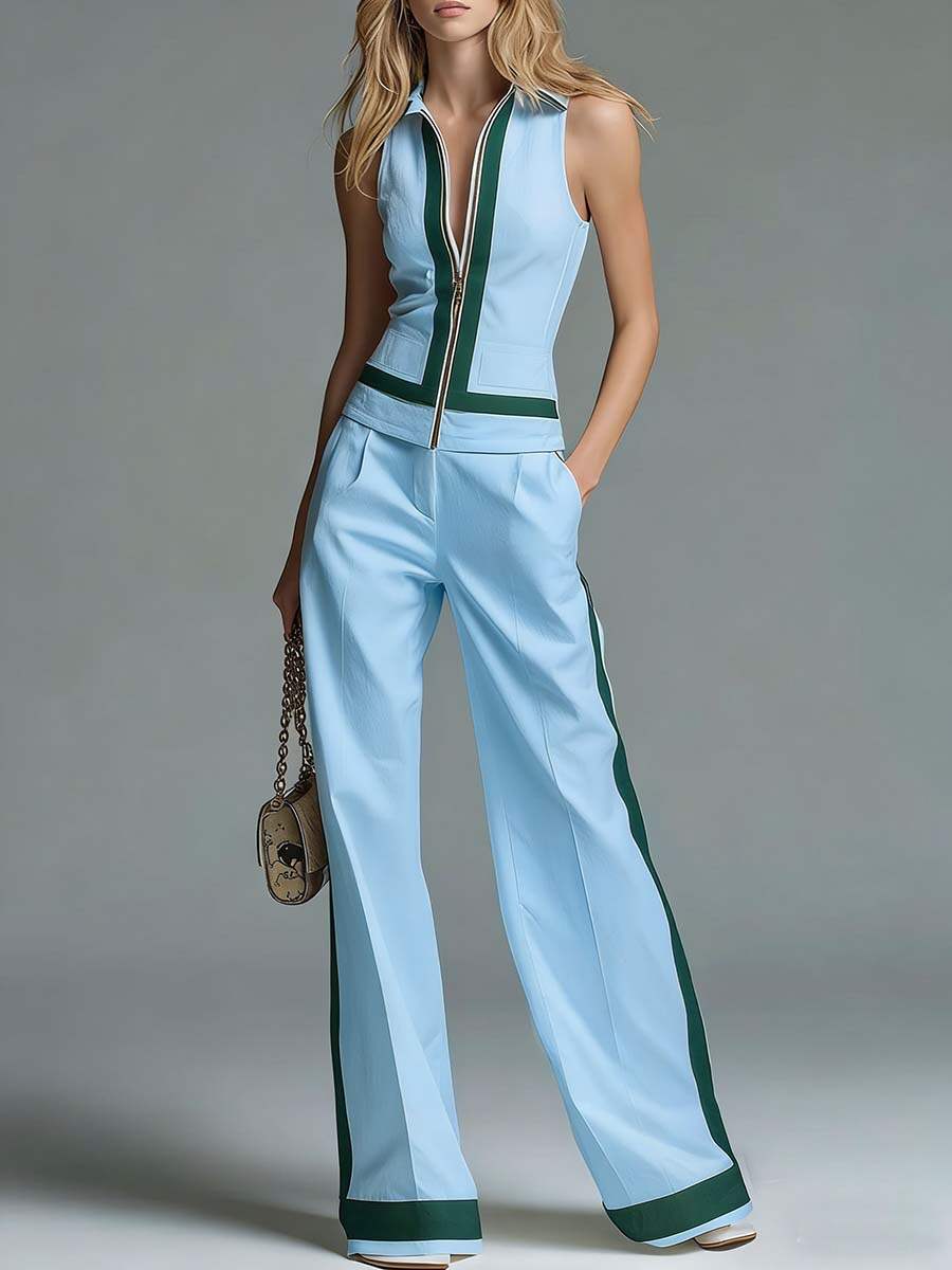 🔥Summer Arrivals🌟Women's Collared Sleeveless Casual Loose Top And High-waisted Casual Loose Wide-leg Pants Cotton Set
