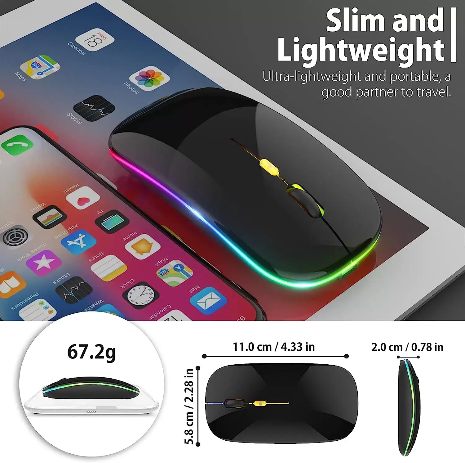 [Upgrade] LED Wireless Mouse, Slim Silent Mouse 2.4G Portable Mobile Optical Office Mouse with USB & Type-c Receiver, 3 Adjustable DPI Levels for Notebook, PC, Laptop, Computer, MacBook (Pink)