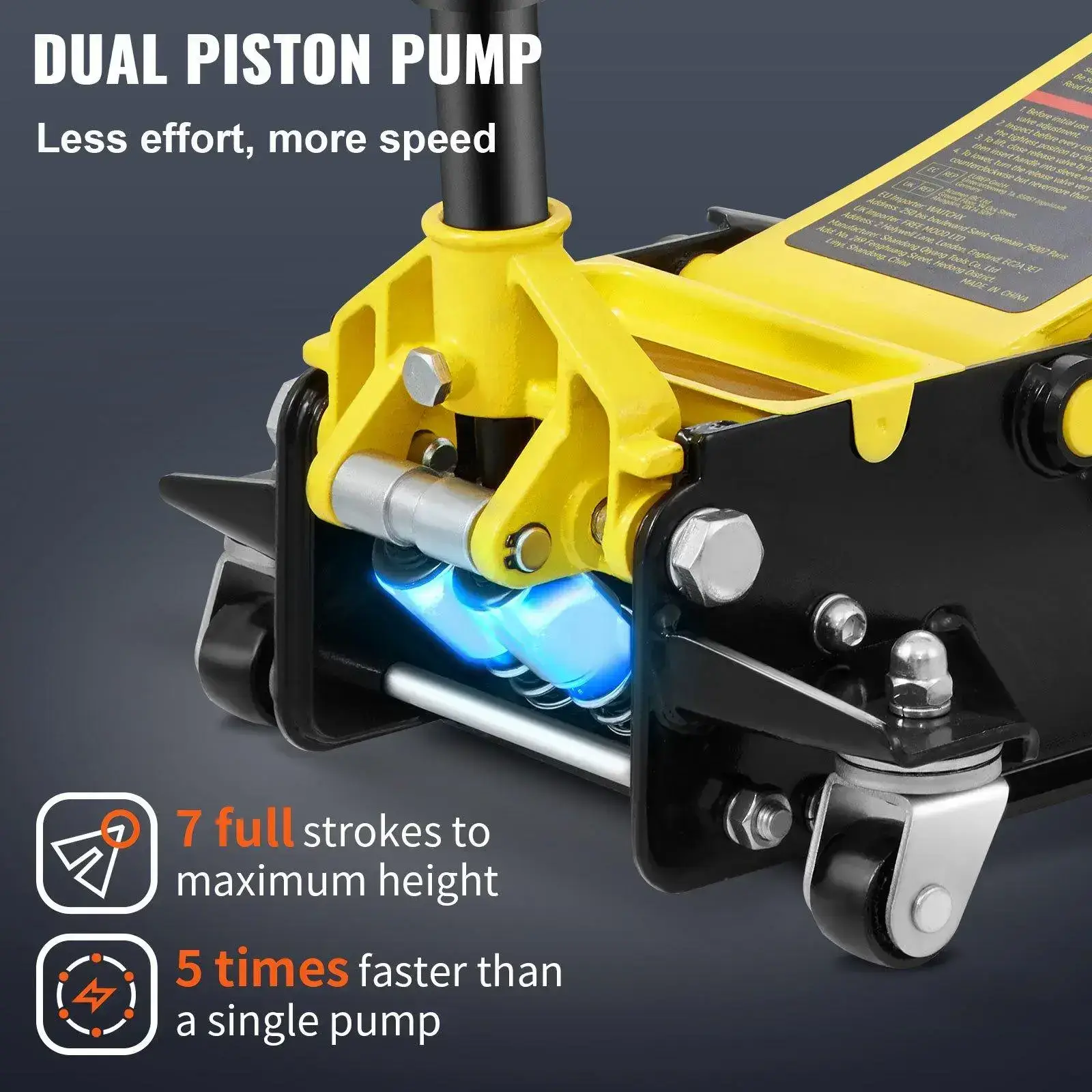 Low Profile Floor Jack 4 Ton Heavy Duty Steel Dual Piston Rapid Pump Portable Car Wheel