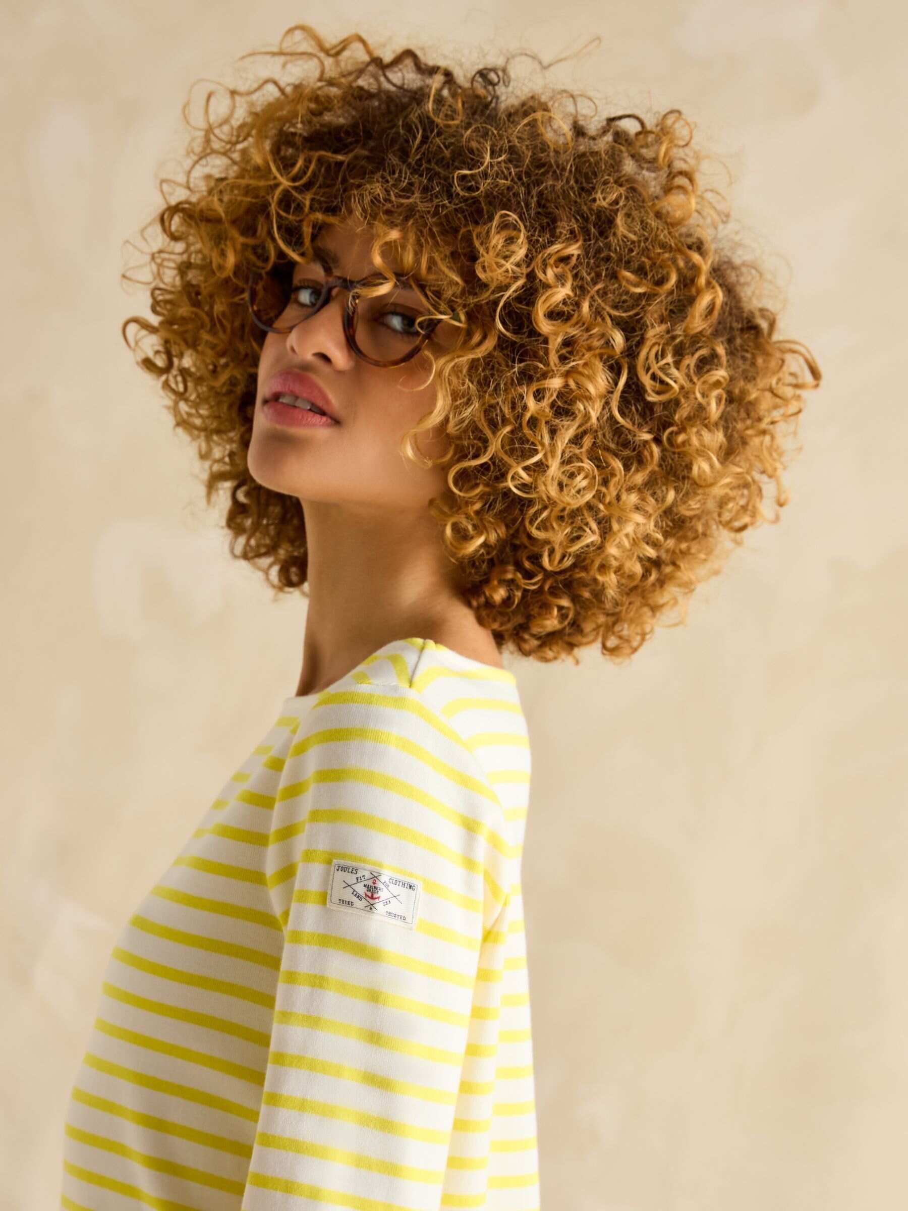 Harbour Yellow/White Boat Neck 100% Cotton Breton Top