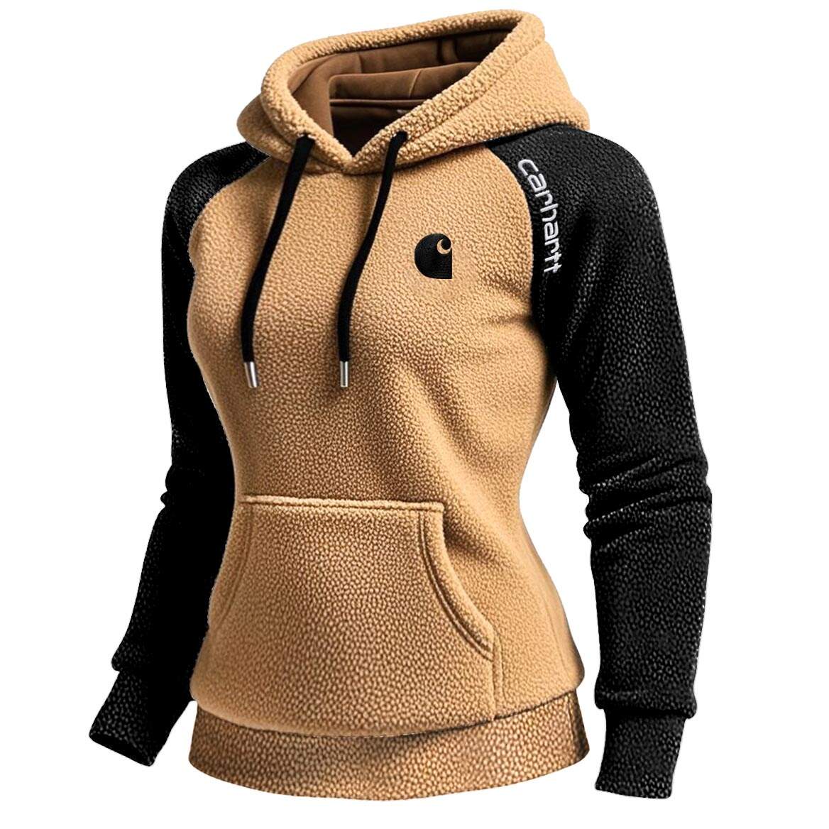 Women's Vintage Western Cowboy Embroidered Contrast Fleece Raglan Sleeve Pocket Hoodie