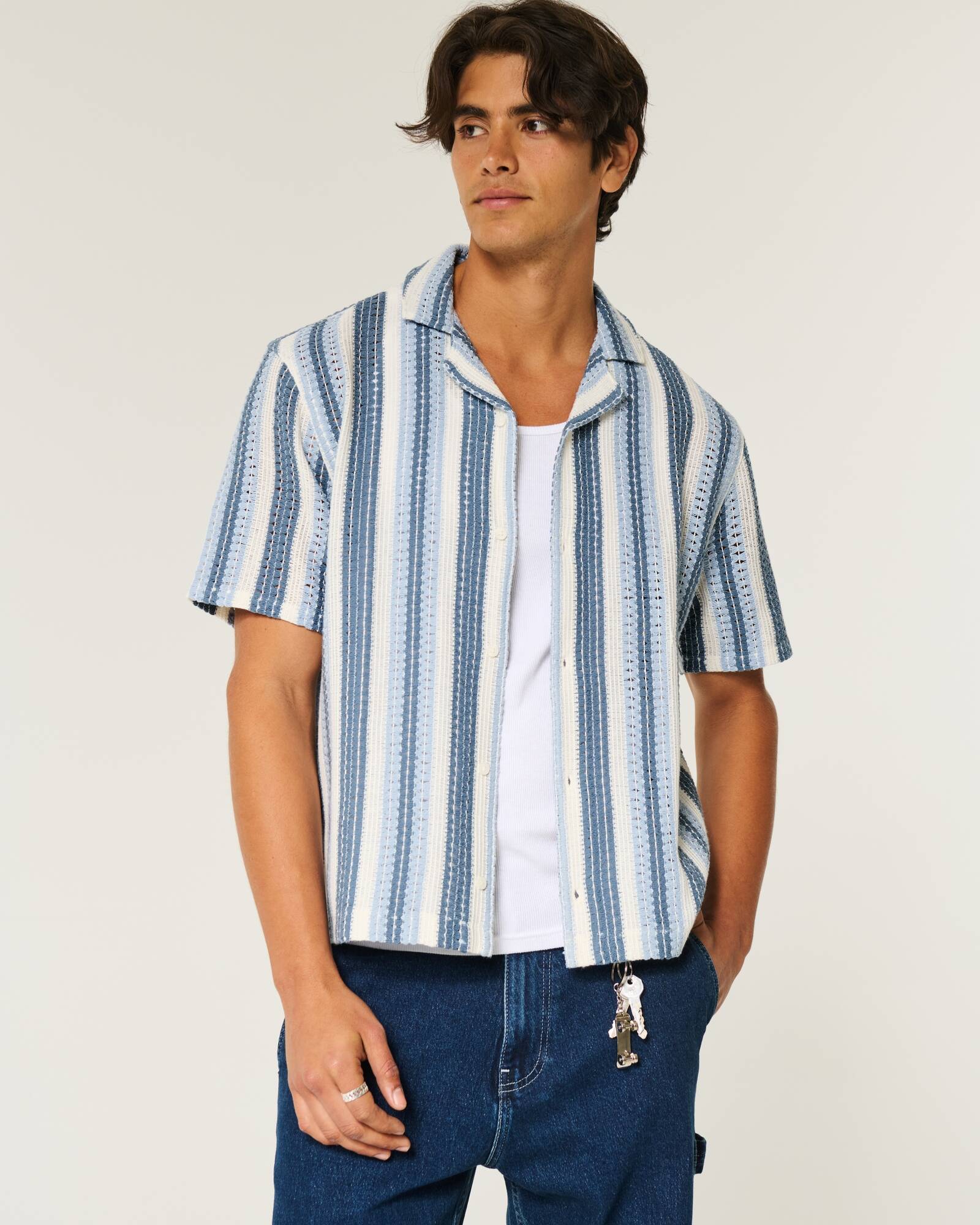 Boxy Short-Sleeve Crochet-Style Shirt