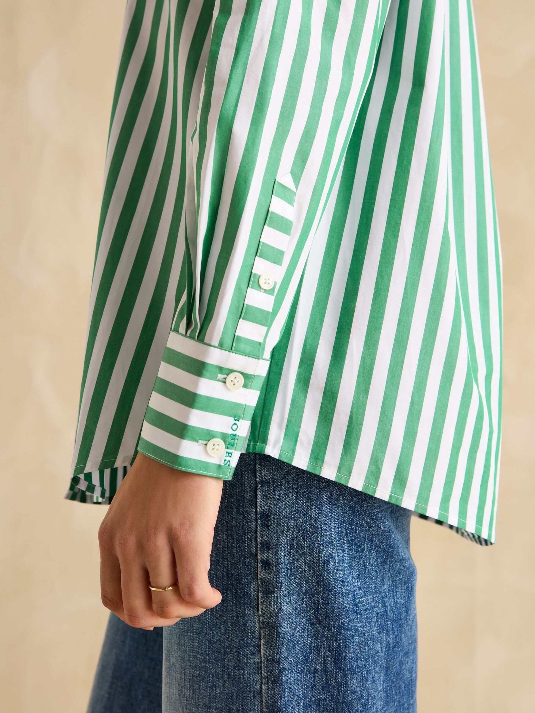 Amilla Green & White Stripe Longline Relaxed Fit Shirt