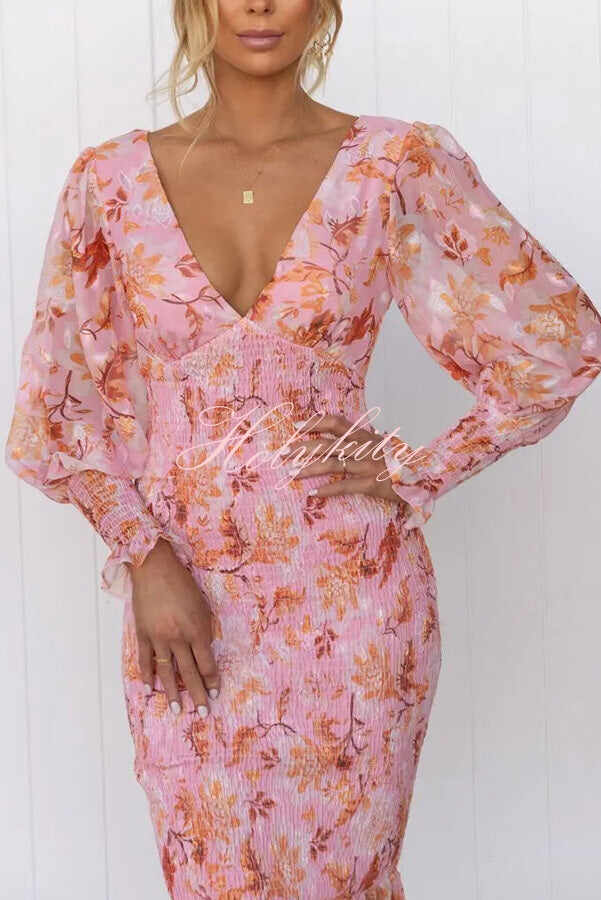 Garden Gathering Floral Smocked Waist Midi Dress