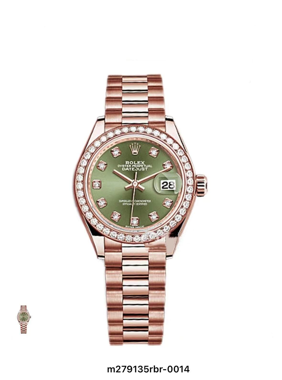 NEW 2023 Datejust 28mm M279135RBR-0014 Two-Tone Rose gold Diamond Green Dial (Limited Edition)
