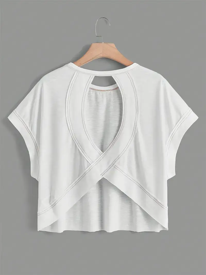 Women's Plain Cut Out Asymmetrical Hem Batwing Sleeve Tee, Elegant Casual Short Sleeve Round Neck T-Shirt for Summer, Ladies Clothes for Daily Wear