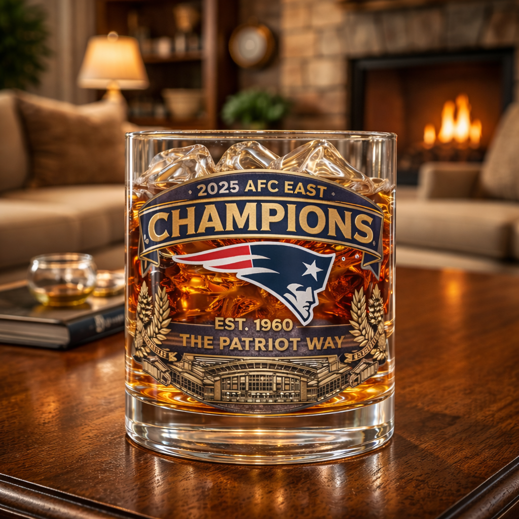 Patriots 2025 AFC East champs wine glasses