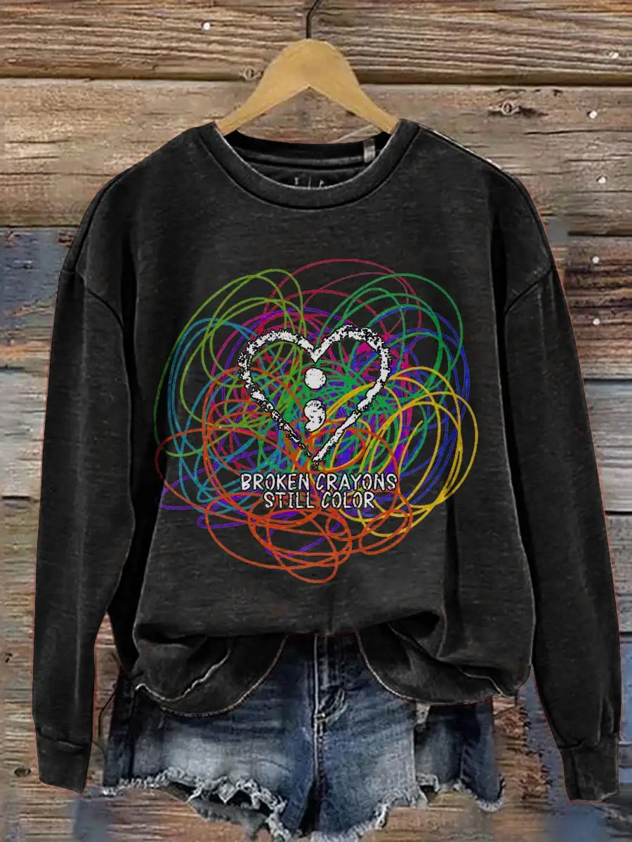 Broken Crayons Still Color Print Casual Sweatshirt