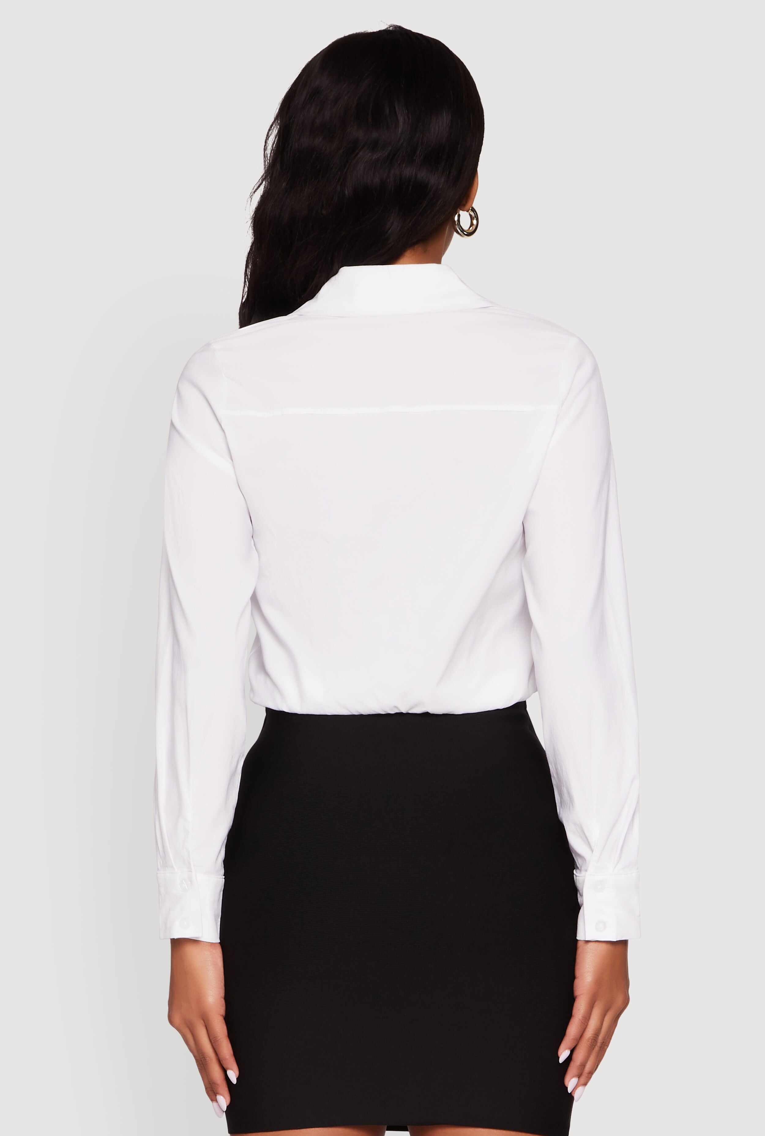 Cropped Button Front Elastic Hem Blouse