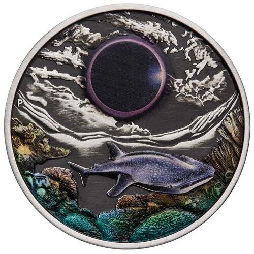 Ningaloo Eclipse 2023 2oz Silver Antiqued Coloured Coin