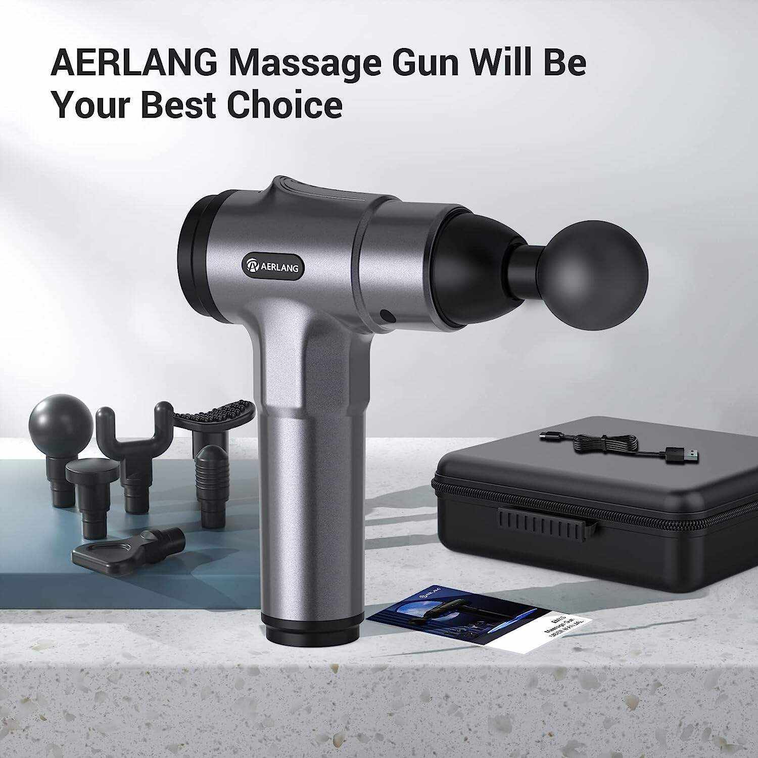 AERLANG Massage Gun, Deep Tissue Massager, Portable Muscle Massage Gun for Back Neck Muscle Relieve, Quiet Massager Gun 20 Variable Speeds Digital Display 6 Massage Heads and Carrying Case