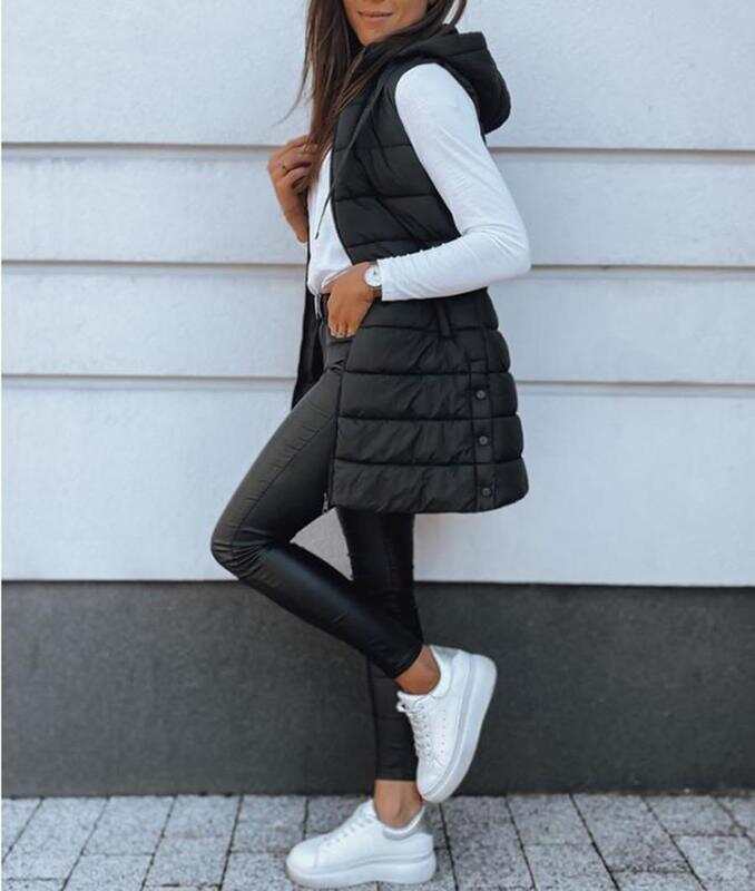 ❄️ Women Long Puffer Vest 👗 | Solid Color | Sleeveless | Hooded | Winter Wear 💕