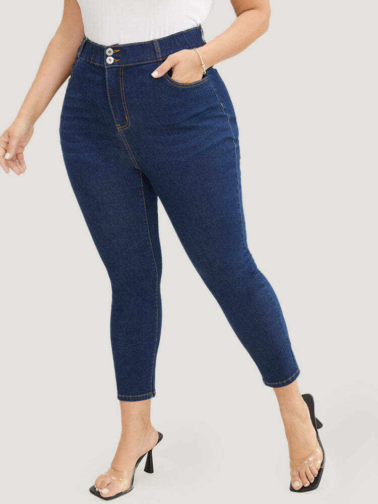 Skinny Very Stretchy High Rise Dark Wash Elastic Waist Jeans