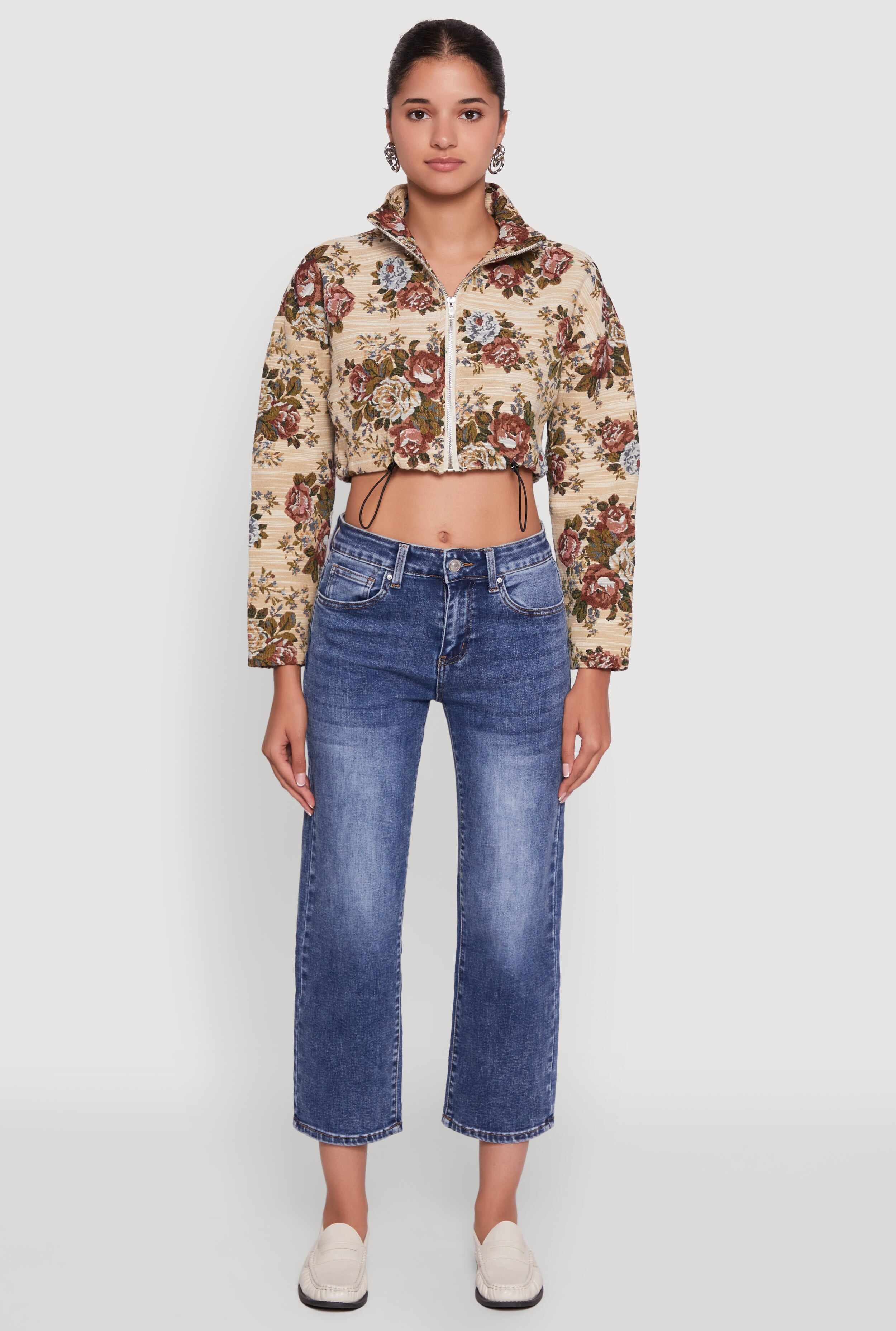 Daisy Patterned Jacquard Cropped Jacket