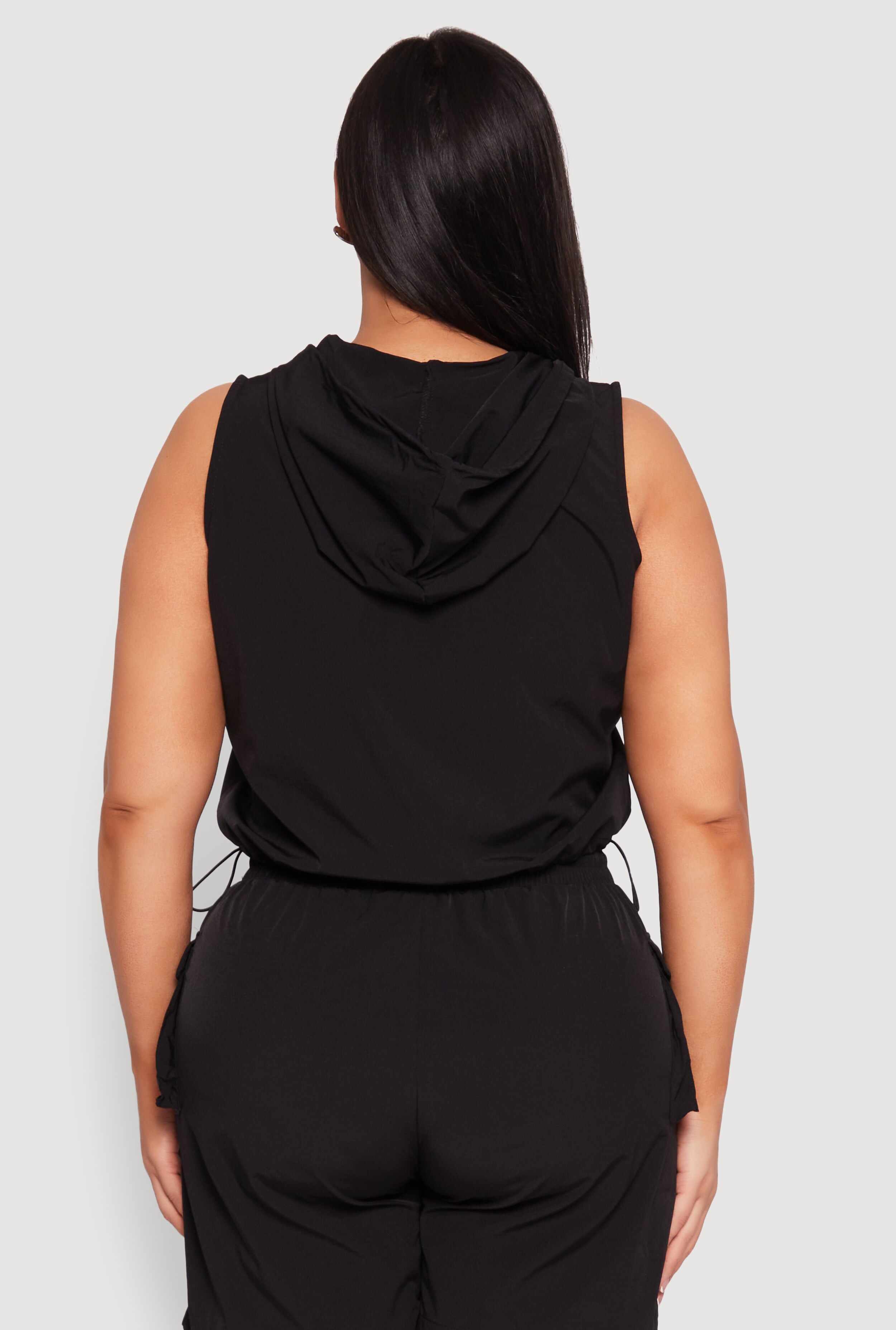 Plus Size Zip Front Sleeveless Windbreaker Vest