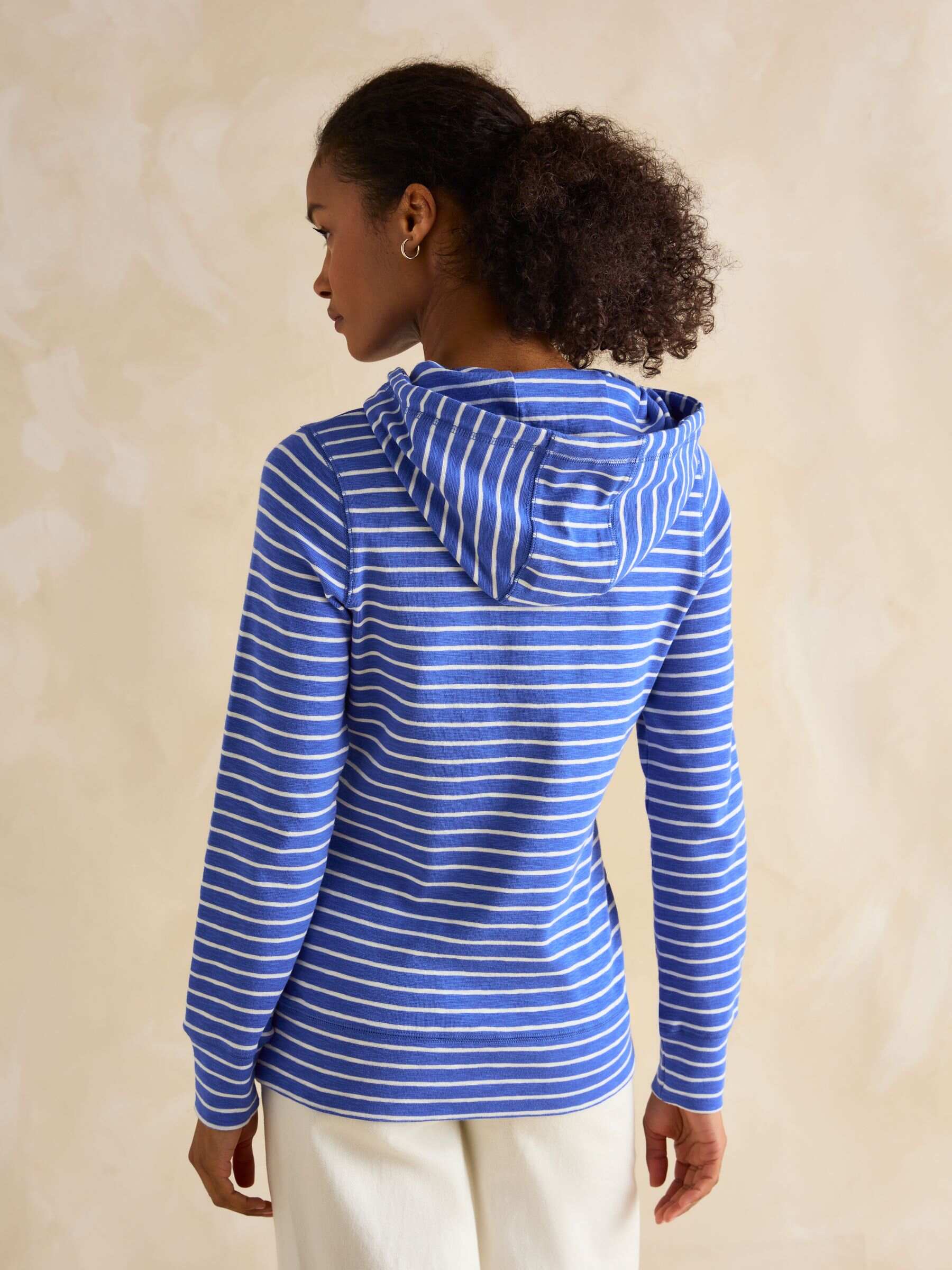 Marlston Blue Striped Cotton Rich Slim Fit Hoodie