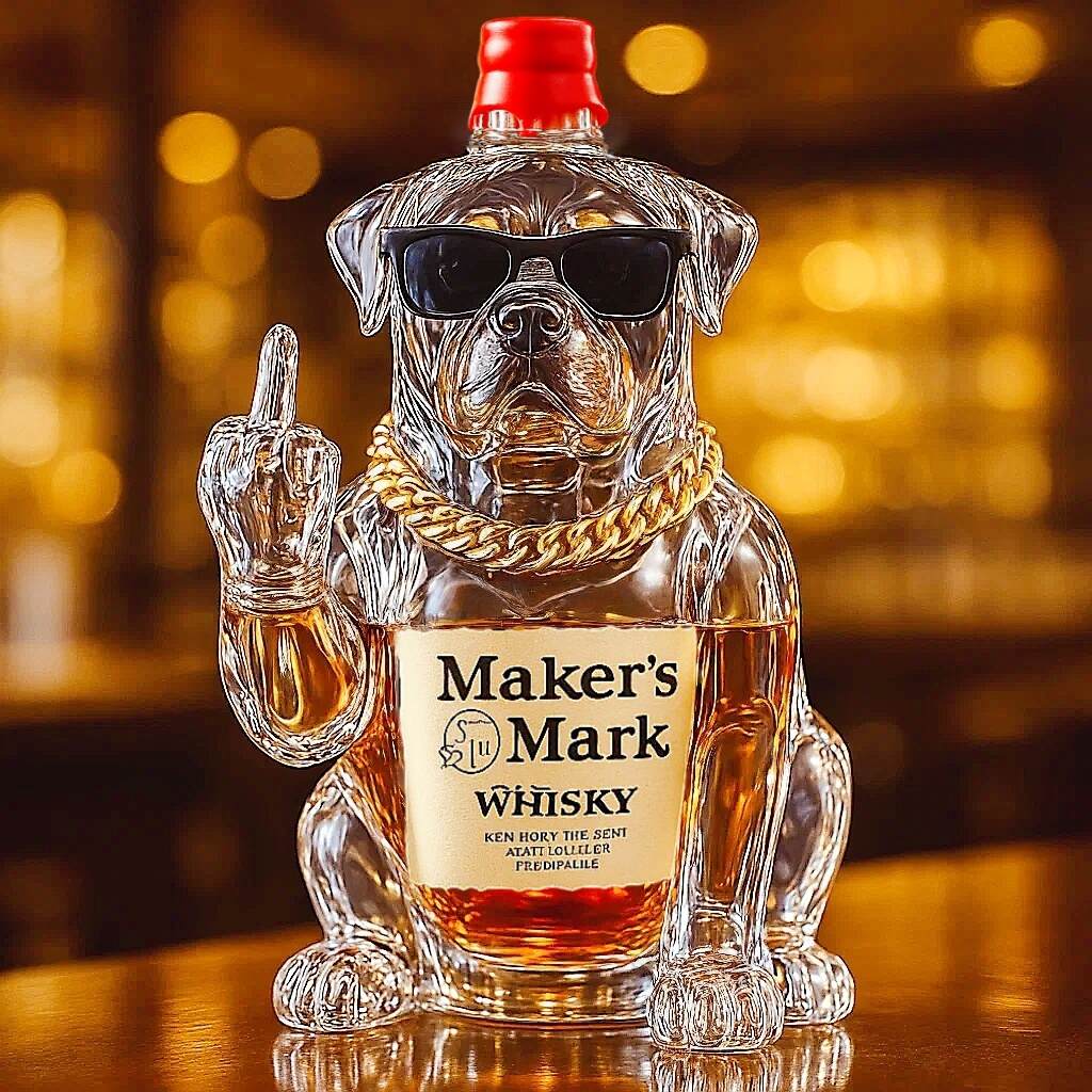 Funny middle finger Rottweiler dog whiskey bottle